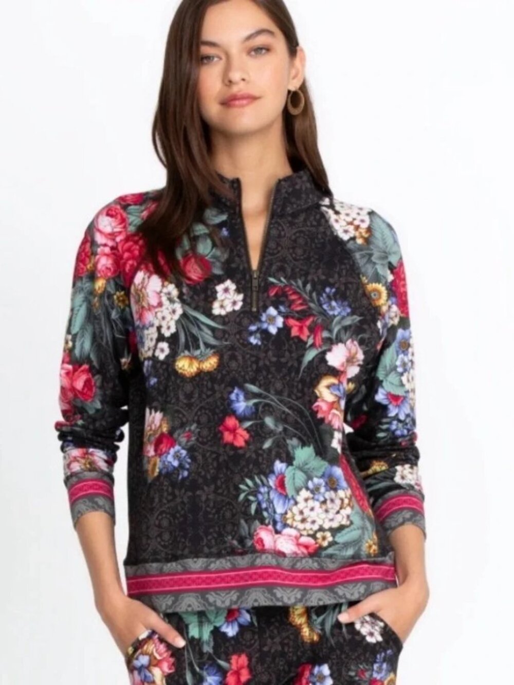 NEW Johnny Was JWLA Biya 3JWorkshop Sistine French Terry Half Zip Pullover Top M